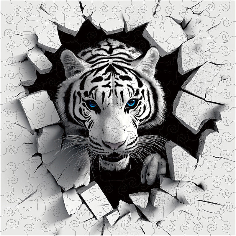 Quebra-cabeça de madeira 3D da explosão do tigre branco