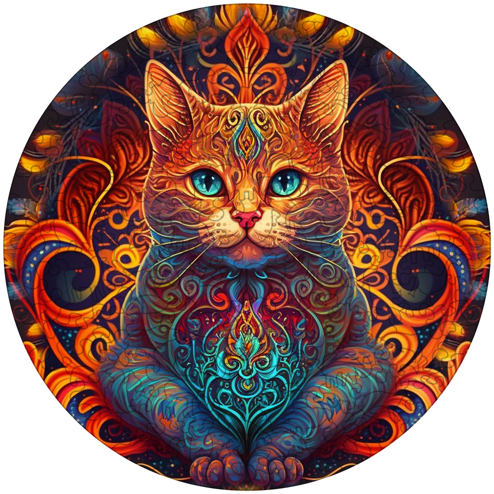 Quebra-cabeça de madeira mandala cat - senhor do fogo