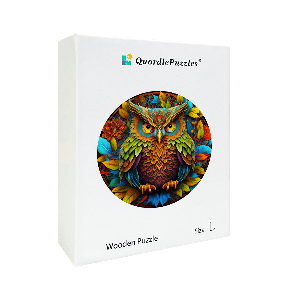 Quebra-cabeça de madeira coruja mandala