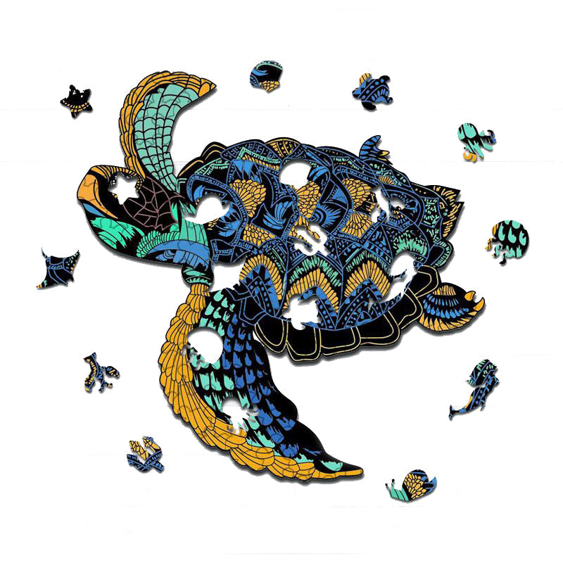 Quebra-cabeça de madeira tartaruga viajante