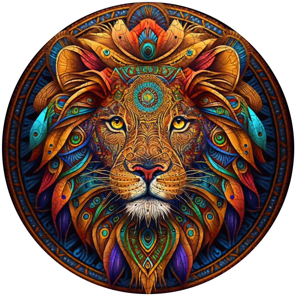 Quebra-cabeça de madeira mandala leo