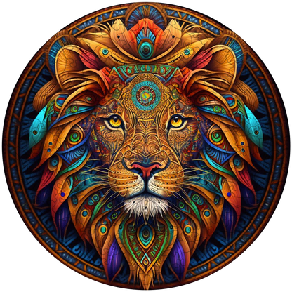 Quebra-cabeça de madeira mandala leo