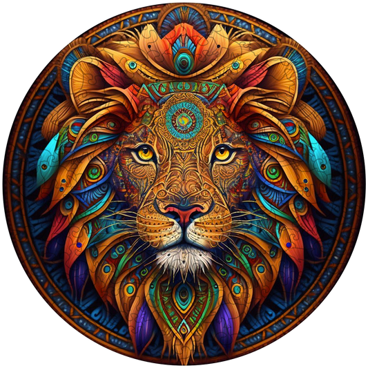 Quebra-cabeça de madeira mandala leo