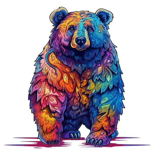 🔥Último dia 83% de desconto - lindo quebra-cabeça de madeira psicodélico de urso furioso