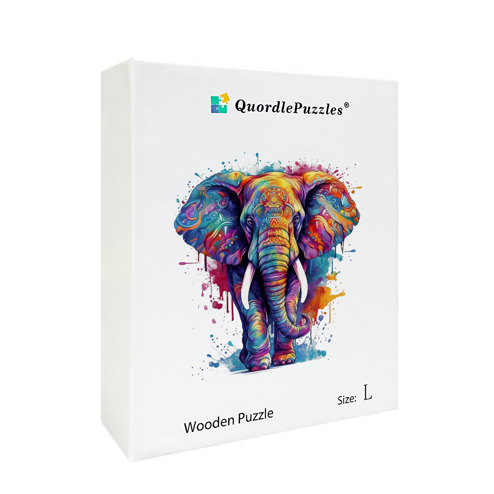🔥Último dia 84% de desconto-quebra-cabeça de madeira elefante azul arco-íris