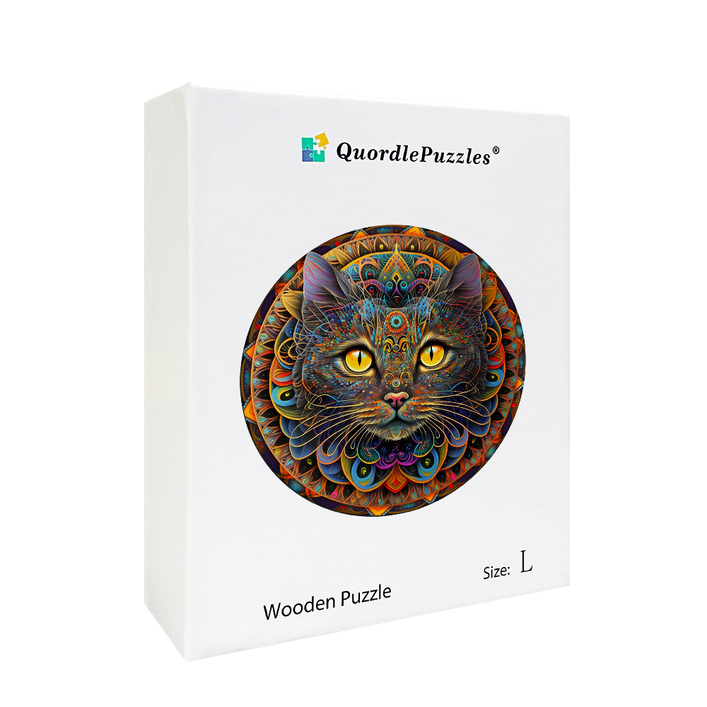 Quebra-cabeça de madeira de gato mandala
