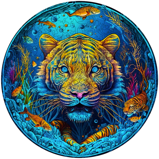 Quebra-cabeça de madeira de tigre psicodélico