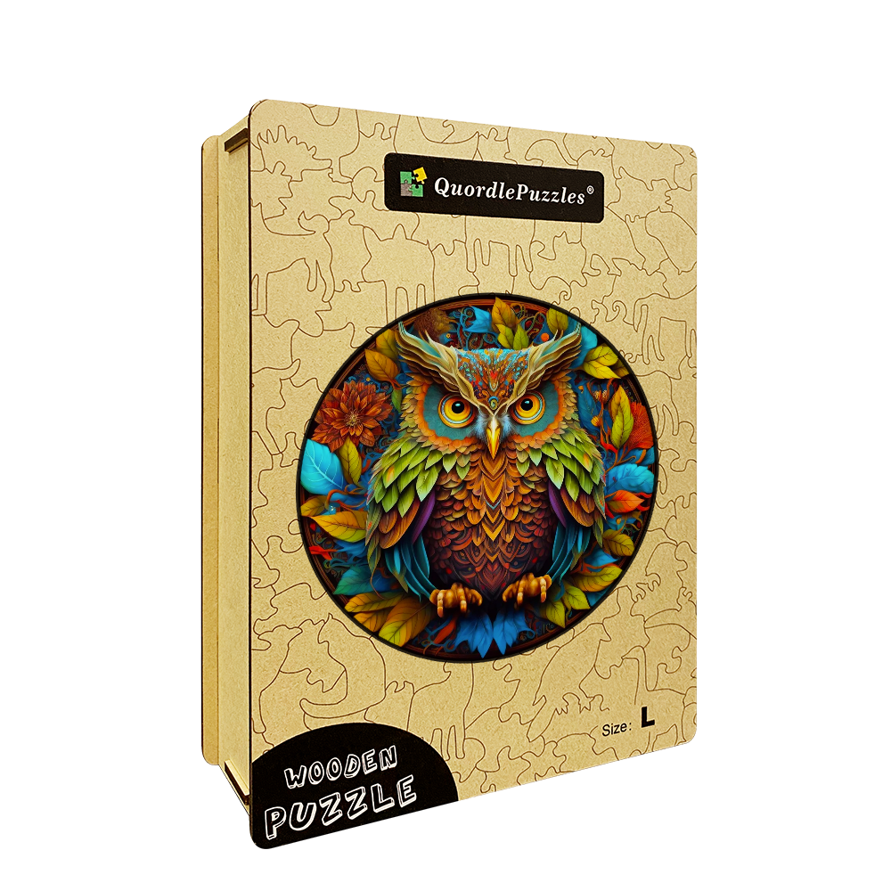 Quebra-cabeça de madeira coruja mandala
