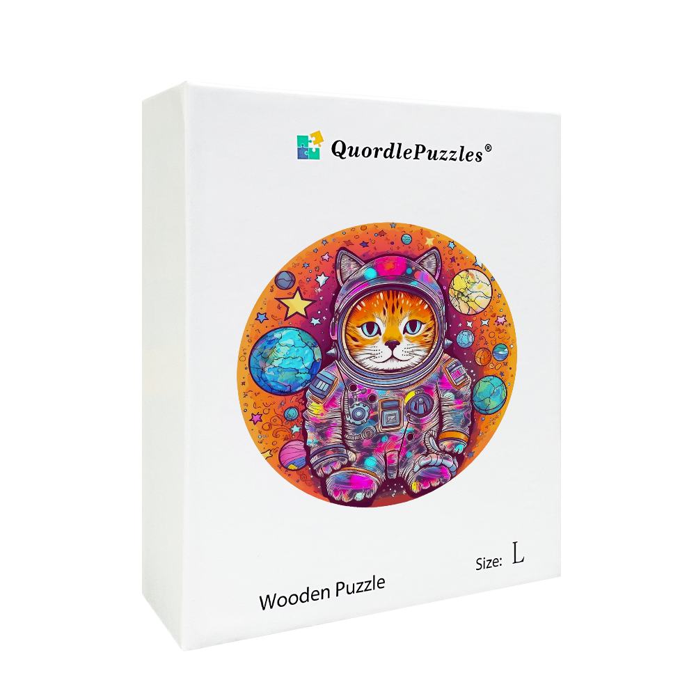 Quebra-cabeça de madeira engraçado gato astronauta