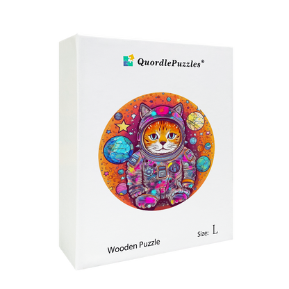 Quebra-cabeça de madeira engraçado gato astronauta