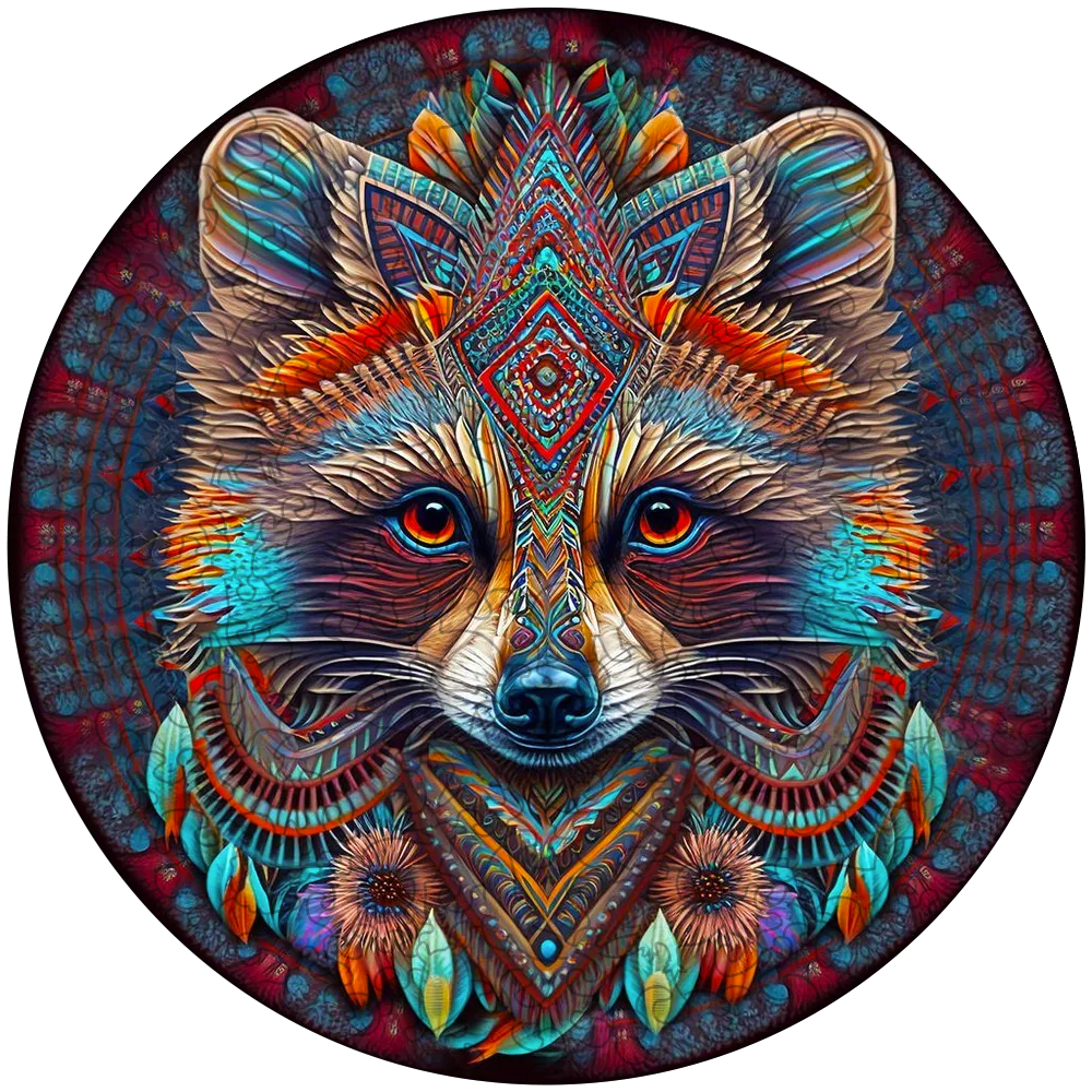 Quebra-cabeça de madeira mandala guaxinim