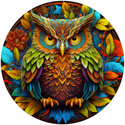 Quebra-cabeça de madeira coruja mandala