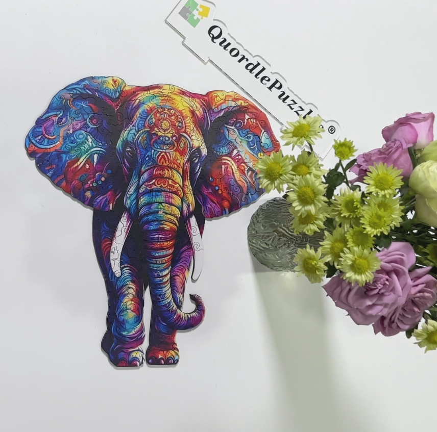 🔥Último dia 84% de desconto-quebra-cabeça de madeira elefante azul arco-íris