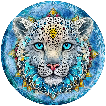Quebra-cabeça de madeira mandala leopardo da neve
