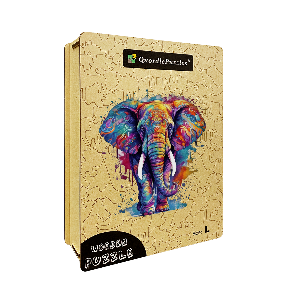🔥Último dia 84% de desconto-quebra-cabeça de madeira elefante azul arco-íris