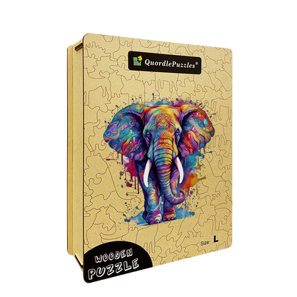 🔥Último dia 84% de desconto-quebra-cabeça de madeira elefante azul arco-íris