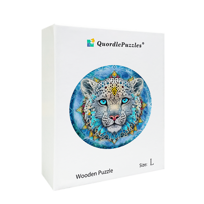 Quebra-cabeça de madeira mandala leopardo da neve