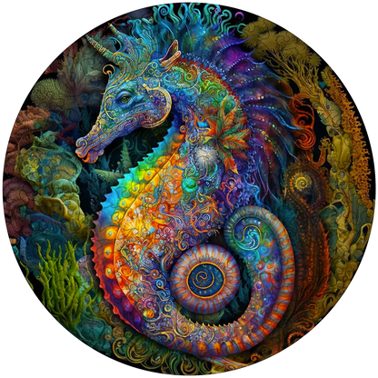 Quebra-cabeça de madeira mandala cavalo marinho