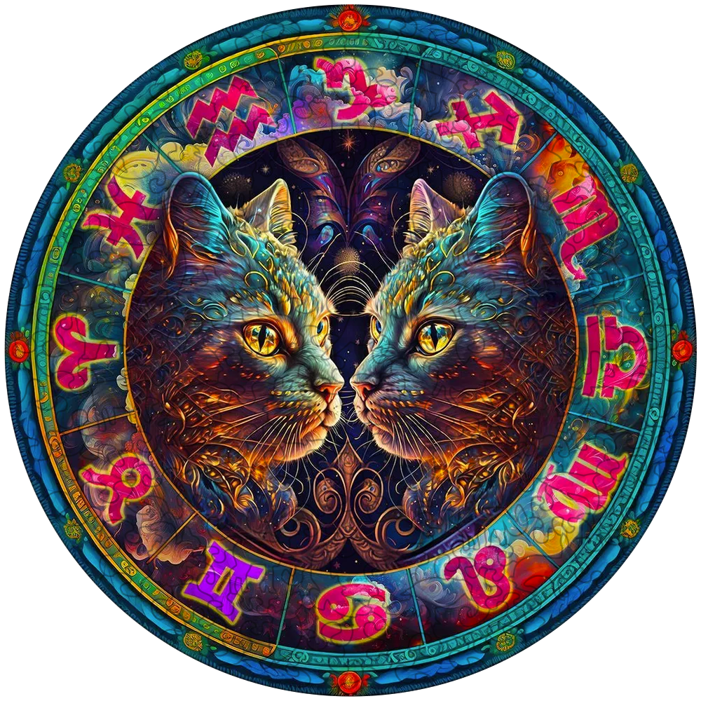 Quebra-cabeça de madeira de gato abstrato colorido