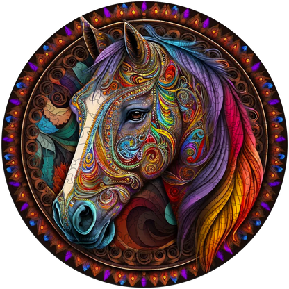 Quebra-cabeça de madeira cavalo mandala