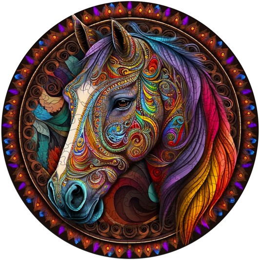 Quebra-cabeça de madeira cavalo mandala