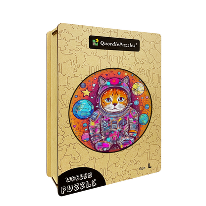 Quebra-cabeça de madeira engraçado gato astronauta