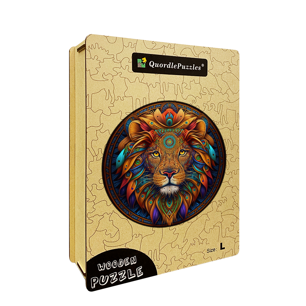 Quebra-cabeça de madeira mandala leo
