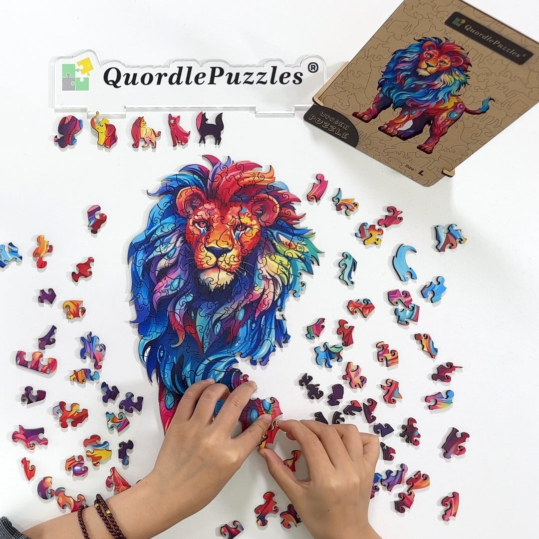 🔥Último dia 84% de desconto - quebra-cabeça de madeira de leão colorido