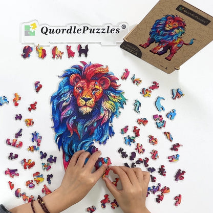 🔥Último dia 84% de desconto - quebra-cabeça de madeira de leão colorido