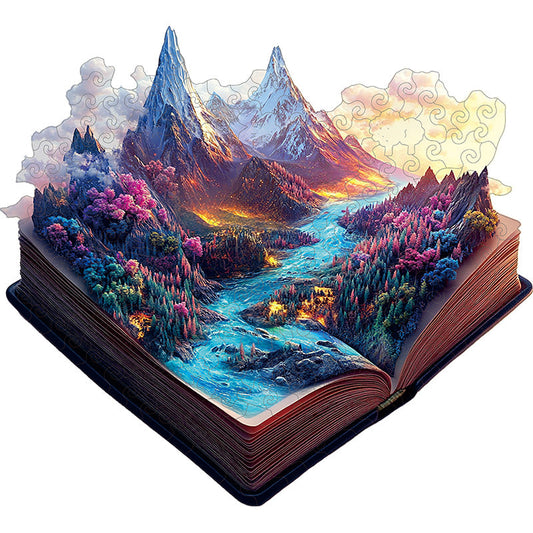 Quebra-cabeça de madeira 3D do livro da montanha mágica