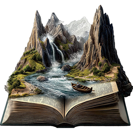 Quebra-cabeça de madeira 3D da passagem do rio de montanha
