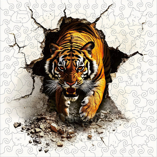 Quebra-cabeça de madeira 3D da explosão do tigre rugidor
