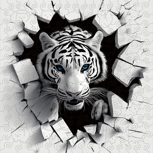 Quebra-cabeça de madeira 3D da explosão do tigre branco