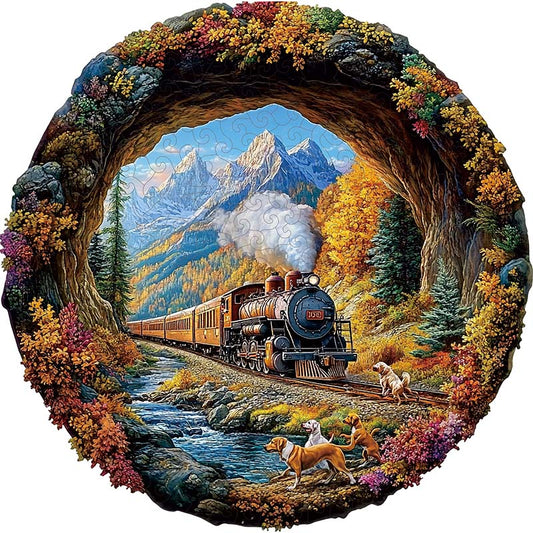 Viagem de trem pelas montanhas no outono