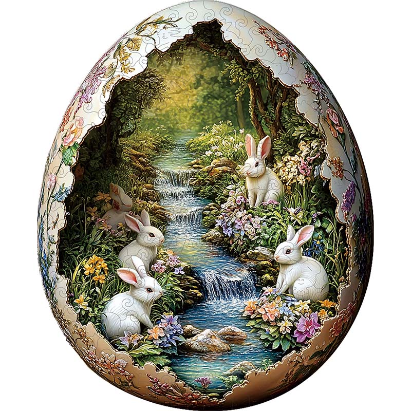 Coelhos em um ovo floral