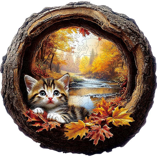 Quebra-cabeça 3D de Madeira Gatinho de Outono