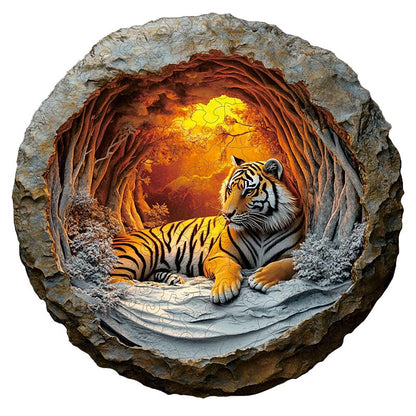 Quebra-cabeça 3D de Madeira Tigre na Caverna