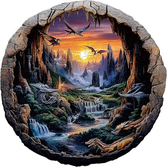 Quebra-cabeça 3D de Madeira Dragões ao Crepúsculo
