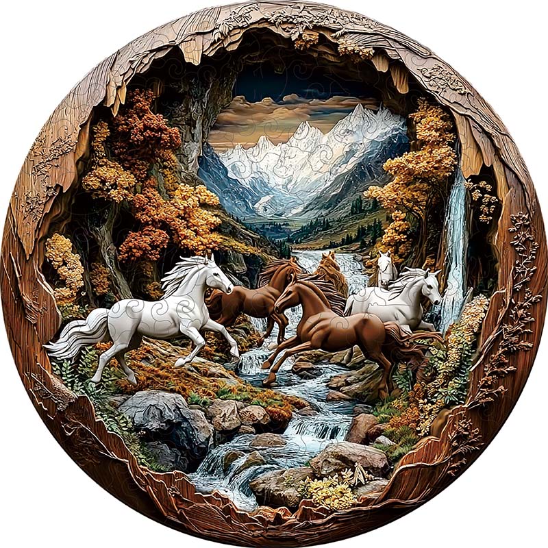 Quebra-cabeça 3D de Madeira Cavalos a Galope