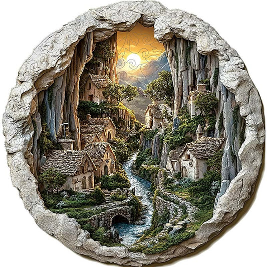 Quebra-cabeça 3D de Madeira Aldeia Montanha