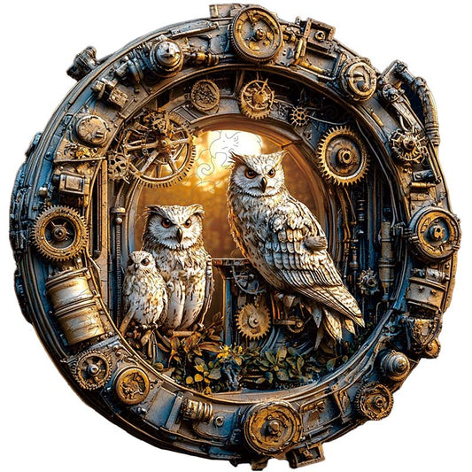 Quebra-cabeça 3D de Madeira Corujas Steampunk
