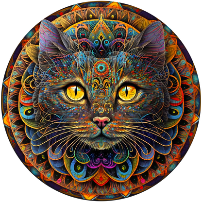 Quebra-cabeça de madeira de gato mandala
