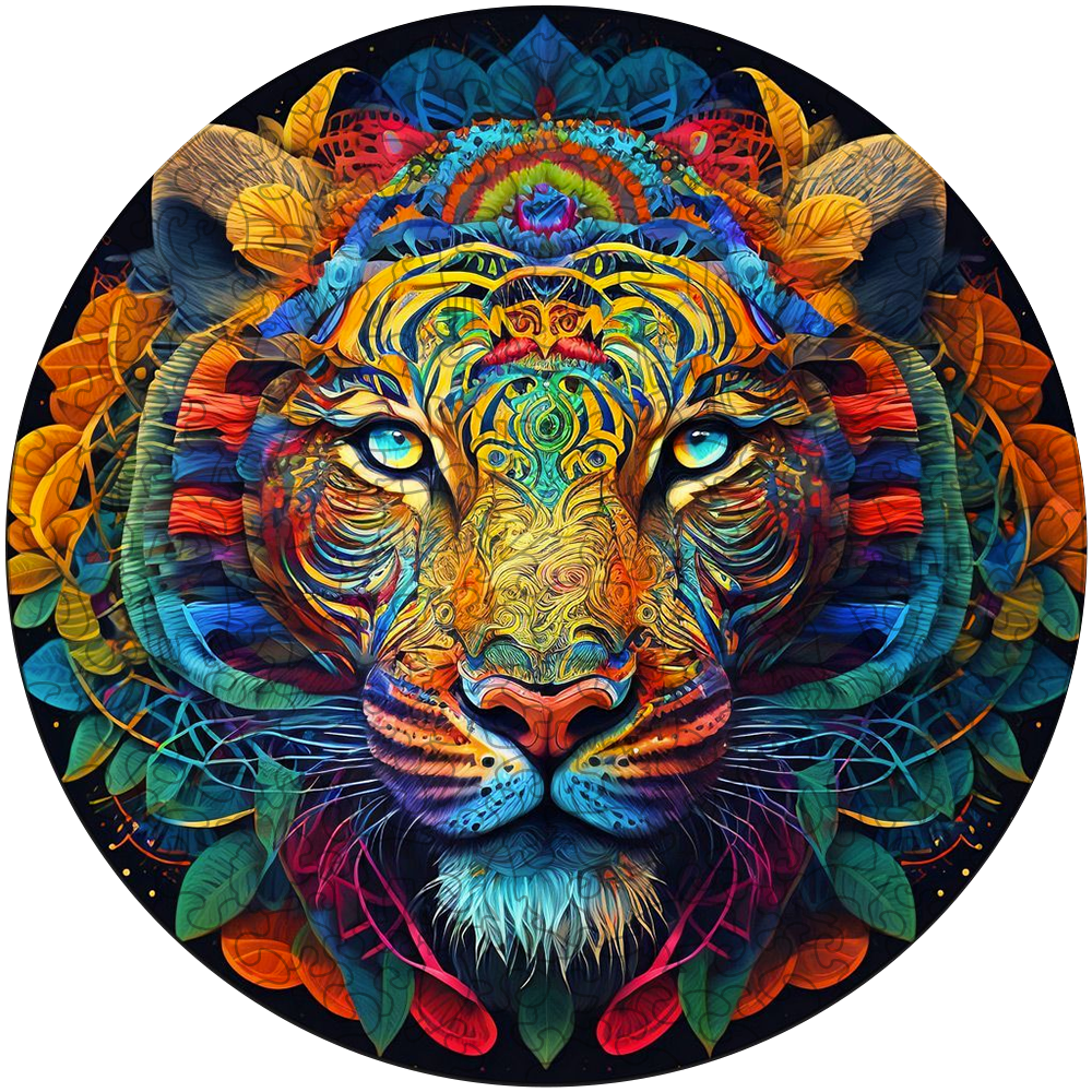 Quebra-cabeça de madeira abstrato colorido tigre