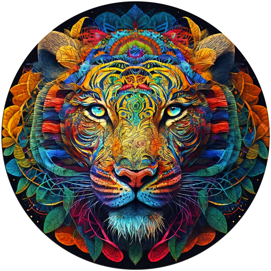Quebra-cabeça de madeira mandala leopardo da neve