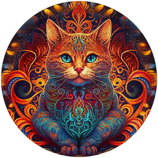 Quebra-cabeça de madeira mandala cat - senhor do fogo