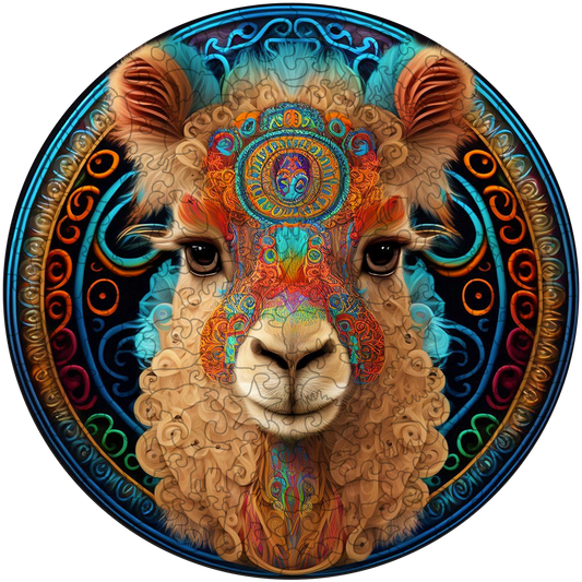 Quebra-cabeça de madeira mandala alpaca