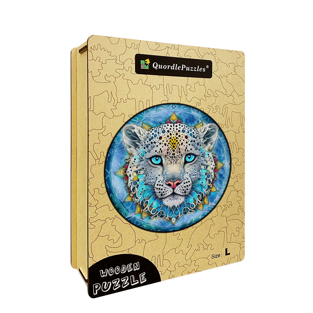 Quebra-cabeça de madeira mandala leopardo da neve