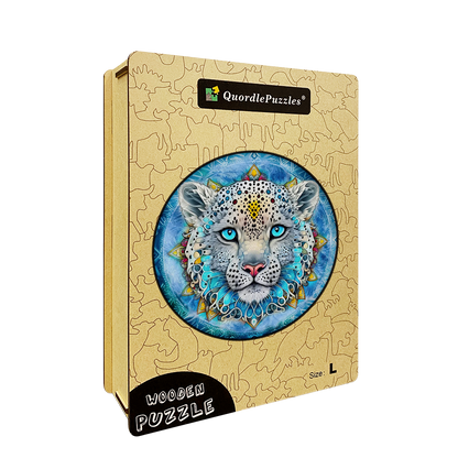 Quebra-cabeça de madeira mandala leopardo da neve