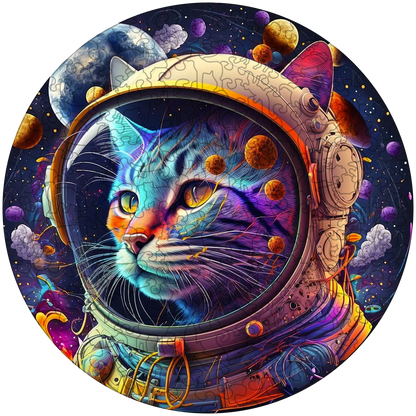 Quebra-cabeça de madeira de gatinhos fofos de gato espacial
