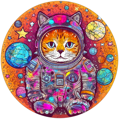 Quebra-cabeça de madeira engraçado gato astronauta